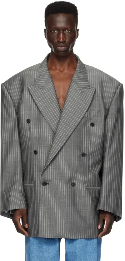 Hed Mayner Gray Striped Blazer In Grey