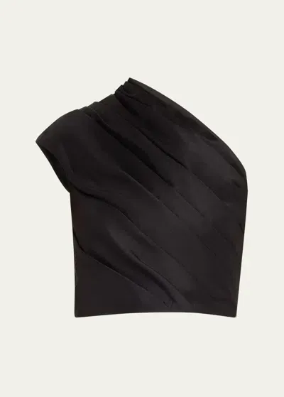 Heirlome Frida Draped One-shoulder Silk Blouse In Black