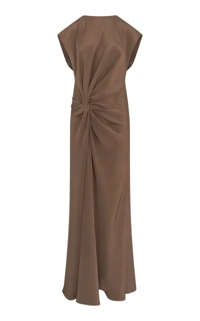 Heirlome Sylvia Silk Ruched Maxi Dress In Taupe