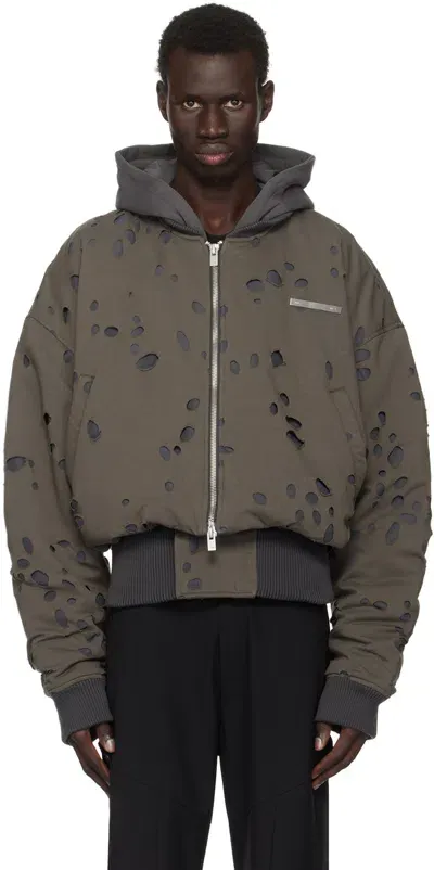 Heliot Emil Gray Pneumatic Bomber Jacket In Dark Grey