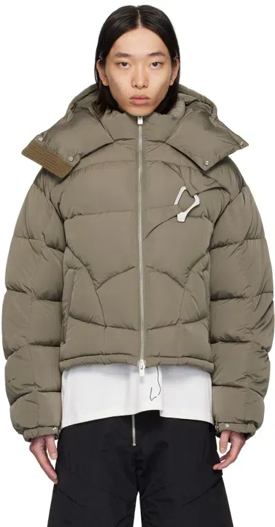 Heliot Emil Khaki Abstract Down Puffer Jacket In Dusty Green