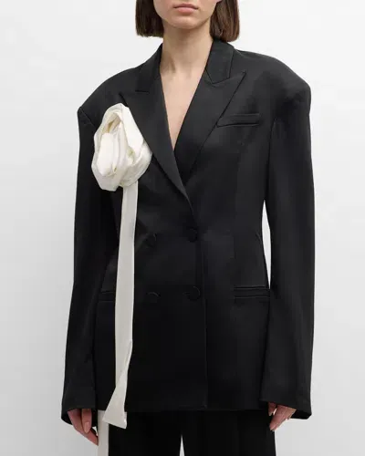 Hellessy Daniel Corsage Double-breasted Blazer Jacket In Black/ecru