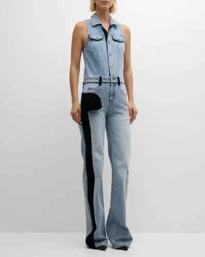 Hellessy Hiro Velvet-flower Sleeveless Straight-leg Jumpsuit In Medium Wash