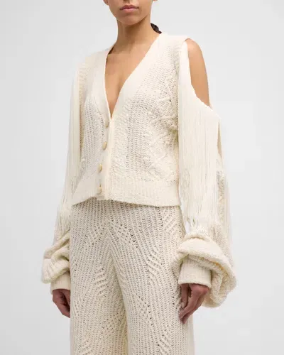 Hellessy Lawrence Fringed Cold-shoulder V-neck Cardigan In Snow White