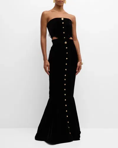 Hellessy Linda Strapless Button-front Cutout Mermaid Gown In Black