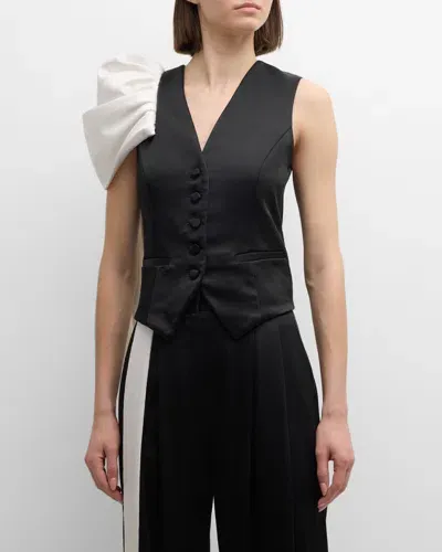 Hellessy Pascal Shoulder-bustle Crepe Vest In Blk/ecru