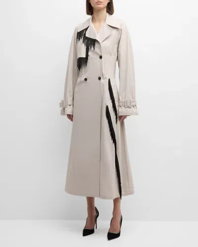 Hellessy Ronan Embellished Corset Long Trench Coat In Oyster