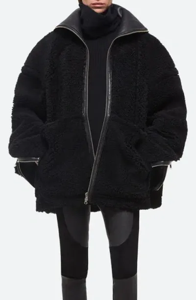 Helmut Lang Apex Leather Teddy Jacket In Black/black