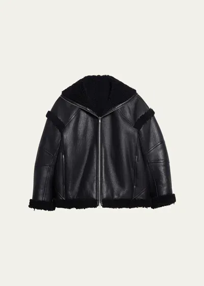 Helmut Lang Apex Leather Teddy Jacket In Black/black