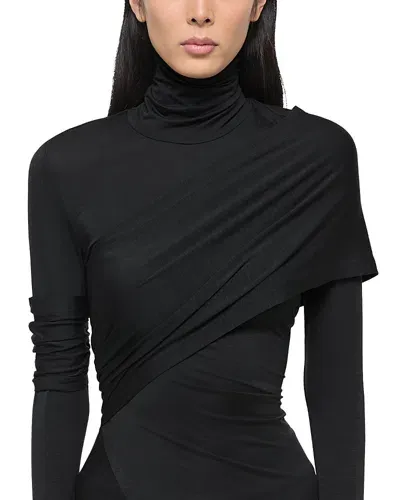 Helmut Lang Asymmetric Draped Turtleneck Top In Black