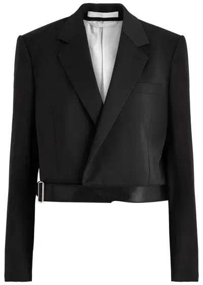 Helmut Lang Belted Wool Wrap Blazer In Black