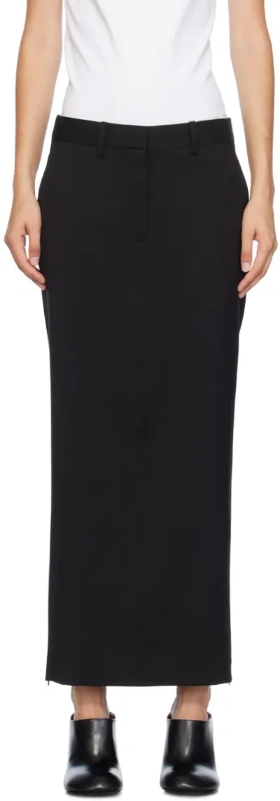 Helmut Lang Black Virgin Wool Zip Maxi Skirt