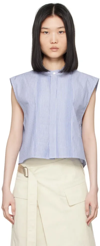 Helmut Lang Blue & White Sleeveless Tuxedo Shirt In Blue Stripe - G2p