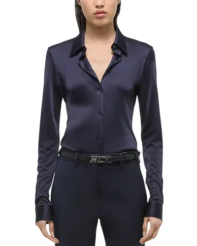 Helmut Lang Cotton Fluid Slim Shirt In Navy