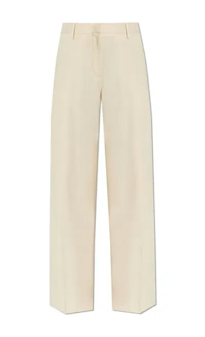 Helmut Lang Double Pleated Straight Leg Trousers In Beige