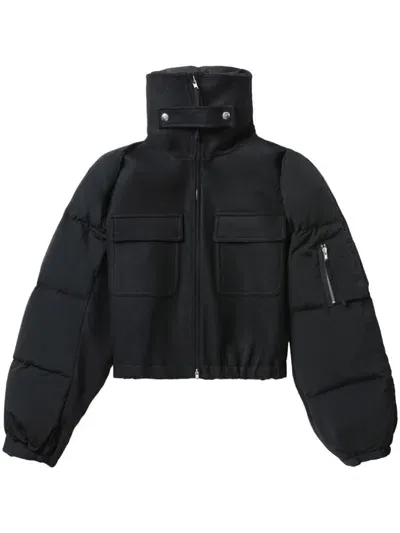 Helmut Lang Hybrid Wool-blend Bomber Jacket In Black