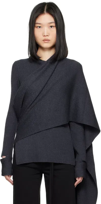 Helmut Lang Indigo Draped Rib Sweater In Navy Melange - G4c