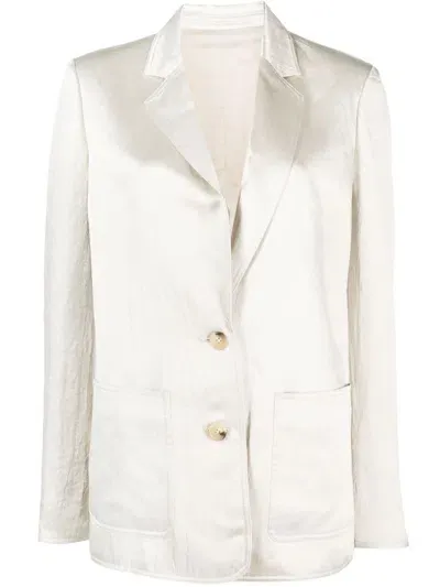 Helmut Lang Notched-lapels Satin-finish Blazer In Neutrals