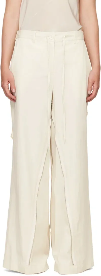 Helmut Lang Off-white Gusset Wide Leg Trousers In Creme - Cux