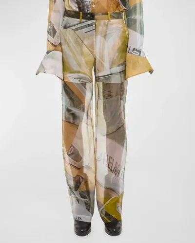 Helmut Lang Printed Sheer Trousers In Yelcarprnt