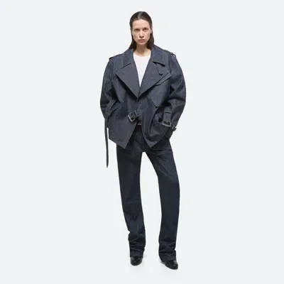 Helmut Lang Rider Denim Trench Jacket In Raw Indigo