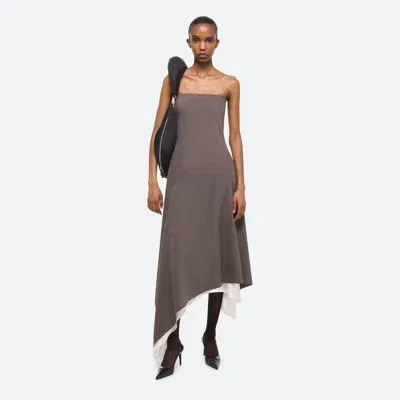 Helmut Lang Scarf Hem Dress In Light Brown Melange