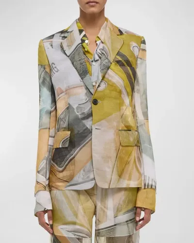 Helmut Lang Sheer Printed Blazer In Yelcarprnt