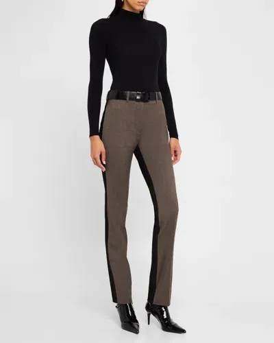 Helmut Lang Slim Wool Combo Pants In Light Brown Melange