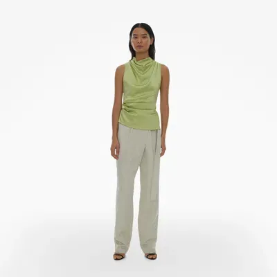 Helmut Lang Stretch Silk Satin Cowl Neck Top In Lucid Green