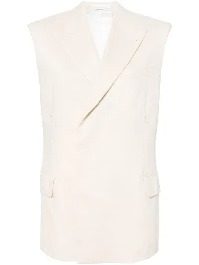 Helmut Lang Peak-lapel Shoulder-pad Waistcoat In White