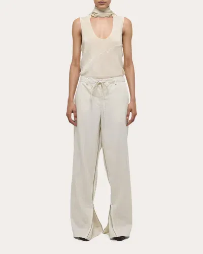 Helmut Lang Gusset Wide-leg Pants In Creme