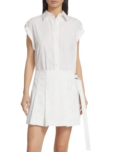 Helmut Lang Pleated Mini Shirt Dress In Optic White