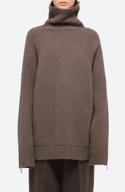 Helmut Lang Zipped Wool-cashmere Turtleneck Sweater In Taupe Melange