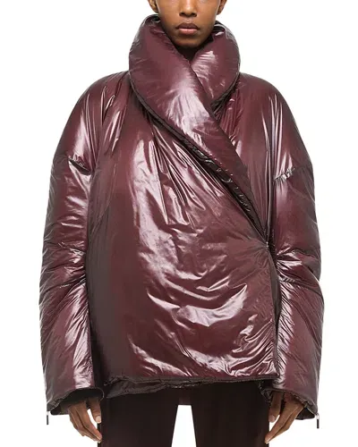 Helmut Lang Wrap Puffer Coat In Burgundy