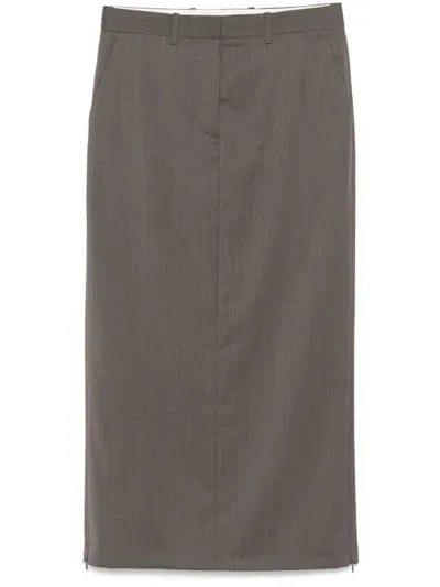 Helmut Lang Zipped Maxi Skirt In Brown