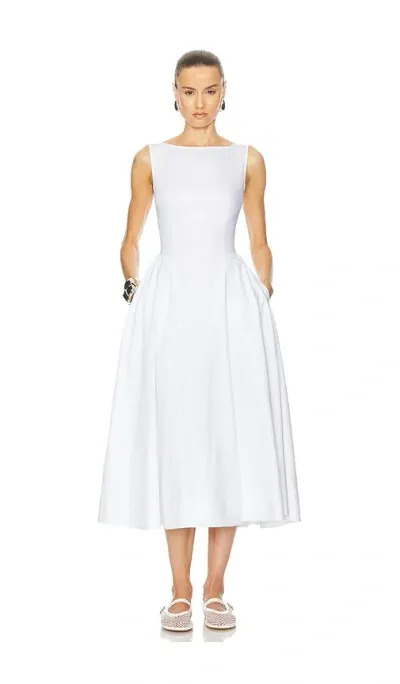 Helsa Stretch Cotton Sateen Midi Dress In White