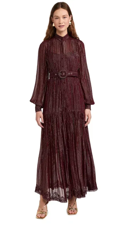 Hemant & Nandita Long Dress With Buckle Belt Burgundy