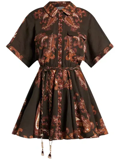 Hemant & Nandita Paisley-print Mini Dress In Brown