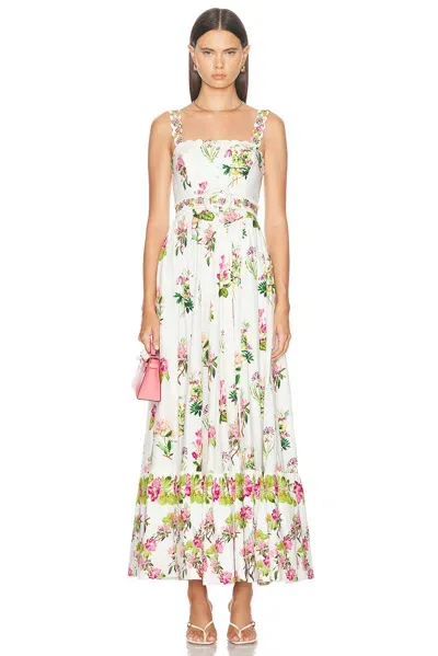 Hemant & Nandita Taha Poplin Long Dress In White Floral