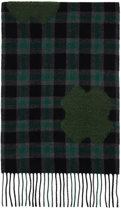 Henrik Vibskov Green Cross Wool Scarf In Olive Grid Cross