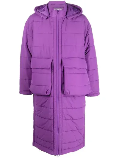 Henrik Vibskov Hooded Single-breasted Padded Coat In Purple