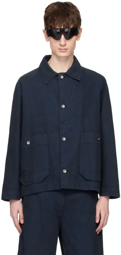 Henrik Vibskov Navy Delivery Denim Jacket In Navy Blue Twill