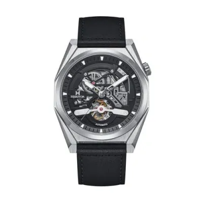 Heritor Automatic Amadeus Semi-skeleton Leather-band Watch In Silver/black