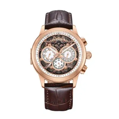 Heritor Automatic Apostle Leather-band Watch W/ Day/date In Rose Gold/white