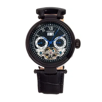 Heritor Automatic Ganzi Semi-skeleton Leather-band Watch In Black