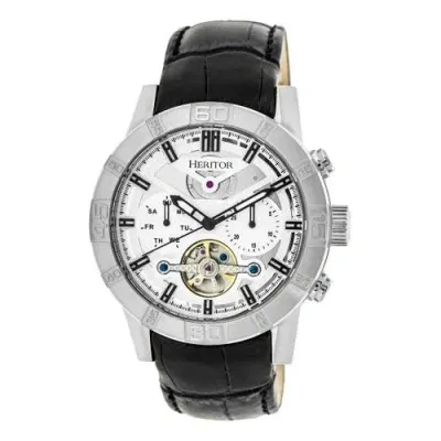 Heritor Automatic Hannibal Semi-skeleton Leather-band Watch In Silver