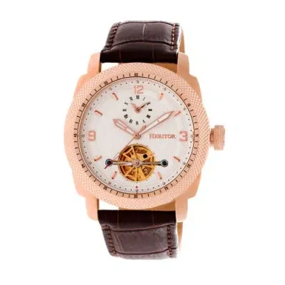 Heritor Automatic Helmsley Semi-skeleton Leather-band Watch In Rose Gold/white