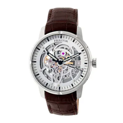 Heritor Automatic Men's Brown / Silver Ryder Leather-band Skeleton Watch - Brown, Silver In Brown/silver