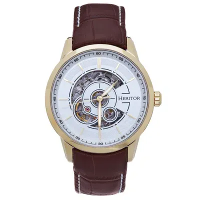 Heritor Automatic Men's Davies Semi-skeleton Leather-band Watch - Gold