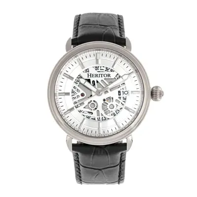 Heritor Automatic Men's Mattias Semi-skeleton Leather-band Watch With Date - Silver